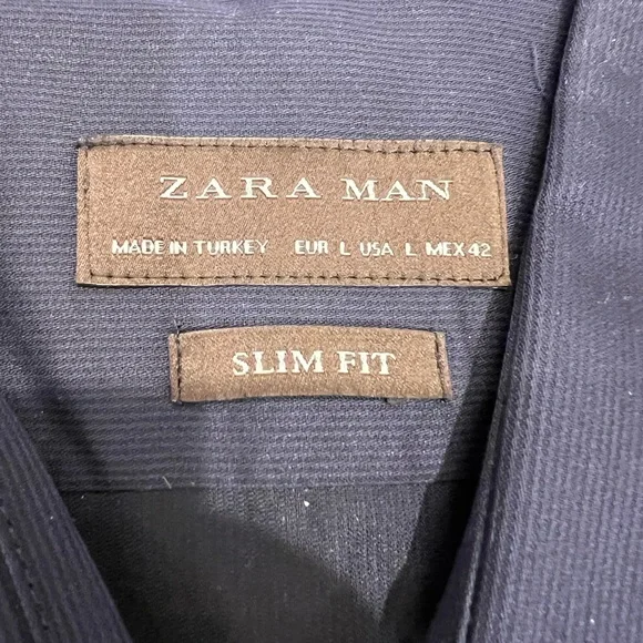 NWT Zara Dark Blue Dress Shirt slim fit size L - Picture 4 of 4